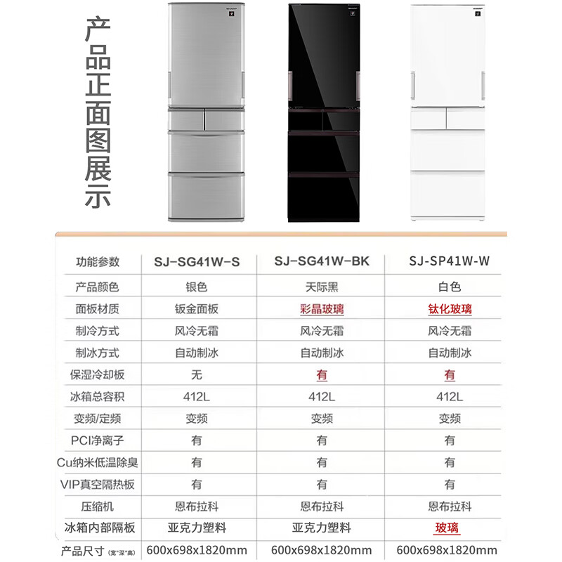 Sharp 412-liter ultra-thin built-in refrigerator with automatic ice making and left and right opening PCI plasma cluster sterilization and deodorization kitchen and office Japanese-style multi-door refrigerator SJ-SG41W-BK sky black/glass panel