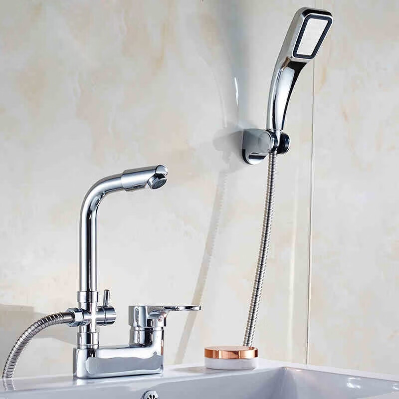Shantou Lincun all-copper basin faucet bathroom with shower shower basin washbasin hot and cold faucet double hole alloy rotating dual-use faucet