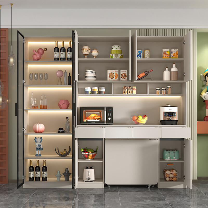 Qiangxiang Light Luxury Slate Sideboard High Cabinet Integrated Wall Multifunctional Storage Wine Cabinet Folding Dining Table Combination Customized G149 Style 7 (No Light) 1280*400*2300