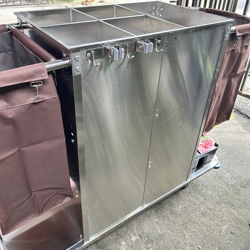 Hotel linen cart, hotel room service cart, stainless steel cart, double-sided cart, cleaning car, work cart, silent, thickened double-sided 6-inch carpet special wheel-mop rack 1