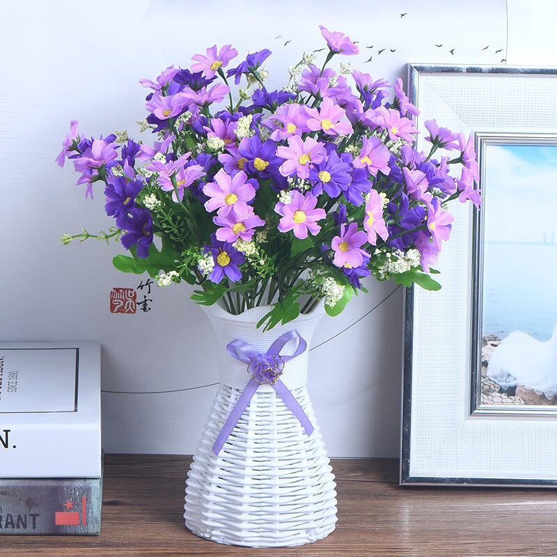 Green Show Decorative Artificial Flowers Indoor Home Furnishings Dining Table Coffee Table Ornaments Living Room Plastic Flower Bouquet Small Potted Little Lover Rose Powder 3 Bunches + Bottle