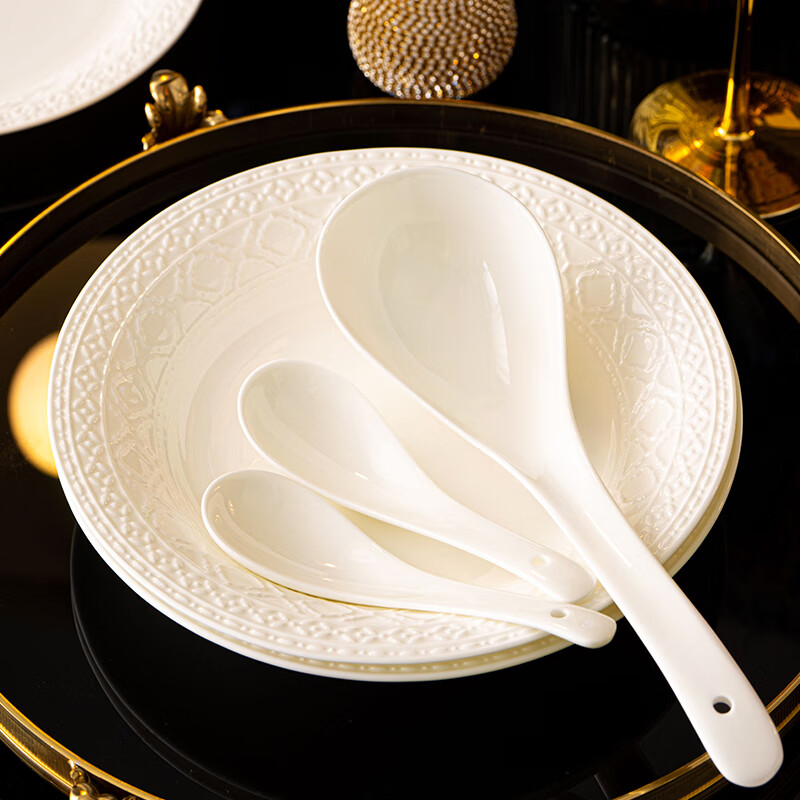 NINE CRANES embossed tableware complete set of household bowls and plates, high-end Jingdezhen underglaze color bone china tableware, housewarming gift bowl and dish set, 60-piece set丨Jingdezhen first-class underglaze color bone china