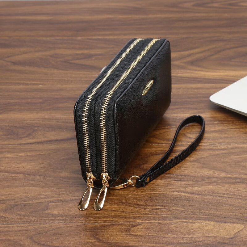 Kuqi Kangaroo Double Zipper Wallet 2025 Chinese Valentine's Day Clutch Women's Long Zipper Wallet Large Capacity Korean Card Holder Coin Purse 0015#Zoran Red With Wrist + Concealed Compartment + Card Slot