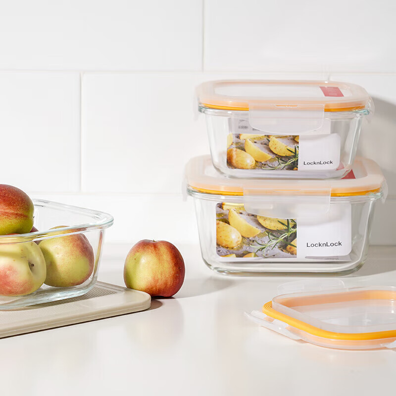 LOCK&LOCK heat-resistant glass crisper, microwave lunch box, office worker lunch box, student fruit meal lunch box three-piece set