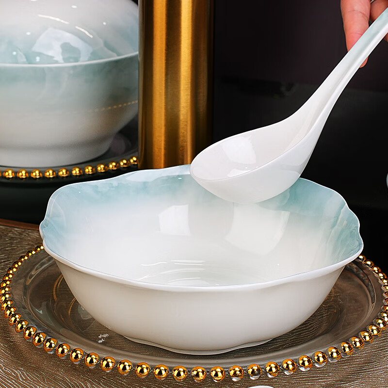 Red peony Jingdezhen bone china bowls and plates tableware household ceramic bowls light luxury rice bowls underglaze colored bowls and chopsticks large soup bowl Yunjin Wanli spoon 1