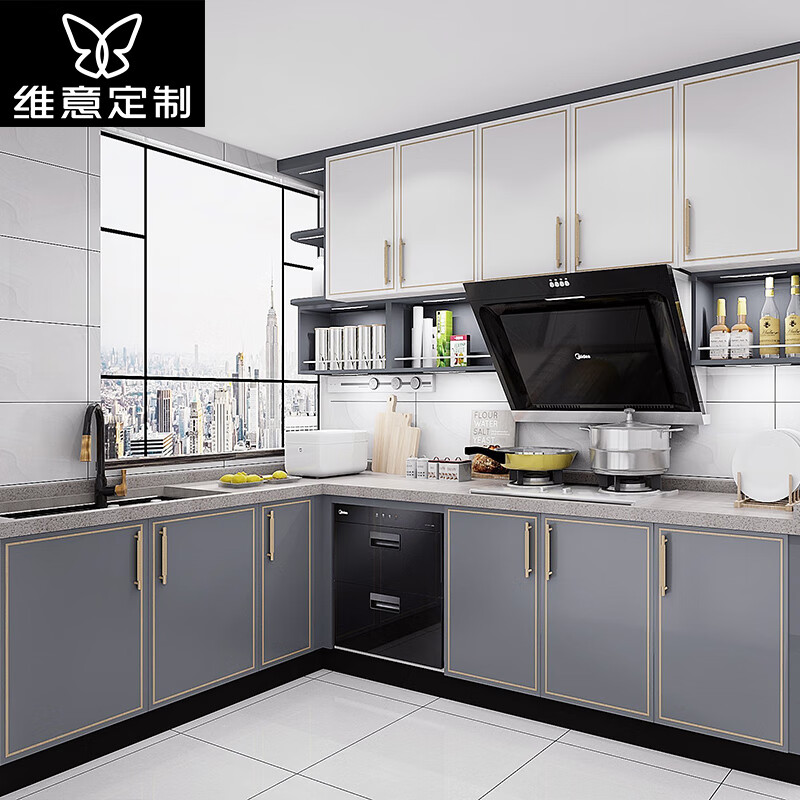 Huili's integrated kitchen cabinets quartz stone countertops home open kitchen small apartment stove cabinet custom-made gold, please contact customer service for details 1 meter