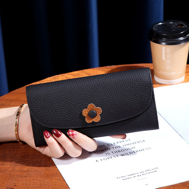 Sephoron Pure Cow Leather Genuine Leather Long Wallet Women's Versatile 202 New Genuine Leather Valentine's Day Wallet Holds Mobile Phone Soft Leather Wallet Black DC5A561405