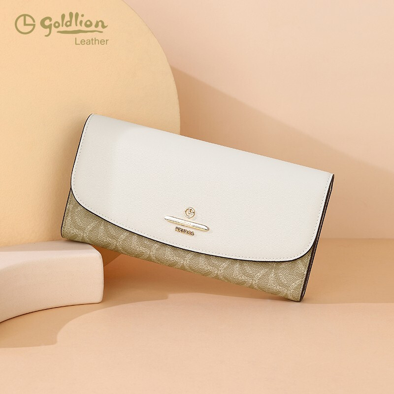 Goldlion Wallet Versatile Multiple Card Slots Coin Clutch Bag Clutch Mobile Phone Bag Valentine's Day Spring Festival Gift Off-White