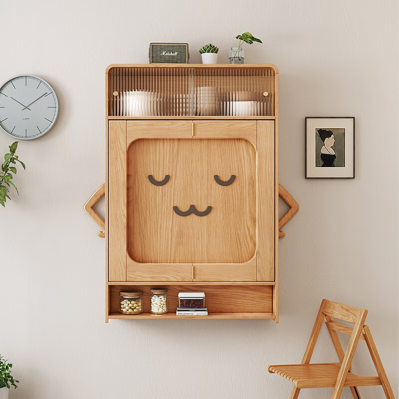 Xiao Mu Wu Cabin Qiaoba dining table folding solid wood hanging dining table and sideboard integrated small apartment table and chair combination single dining table | solid wood color