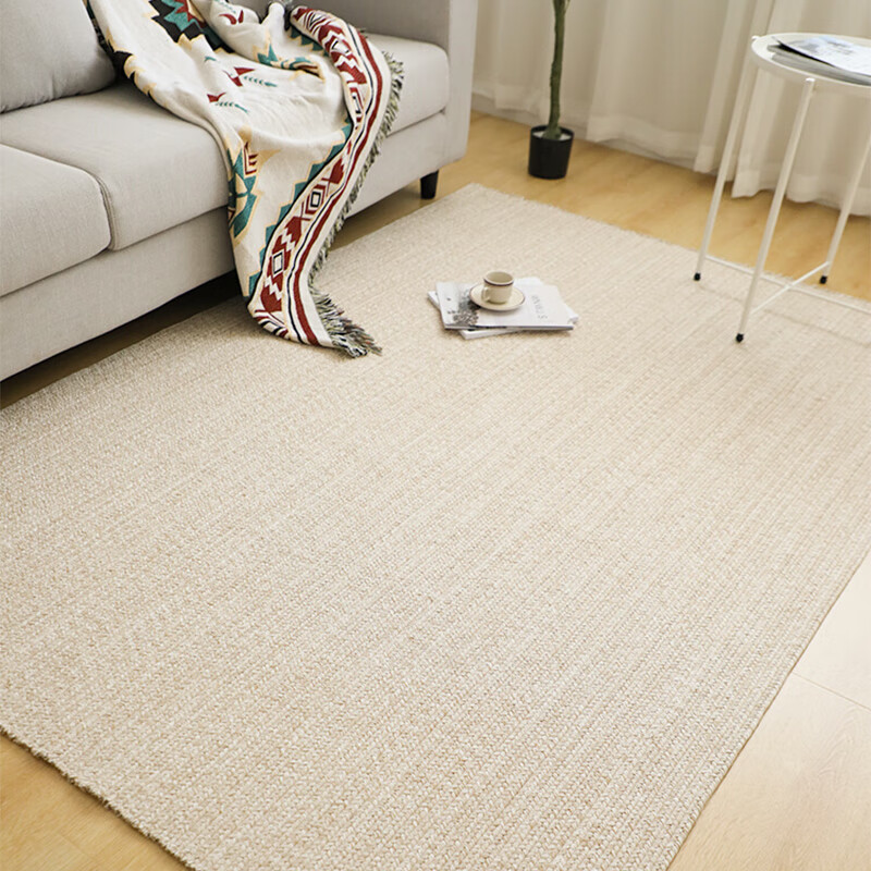 Spring Forest Japanese-style cotton thread hand-woven carpet living room coffee table bedroom bedside blanket no glue no formaldehyde study tatami hemp color yellow and white 90x150cm bedside blanket