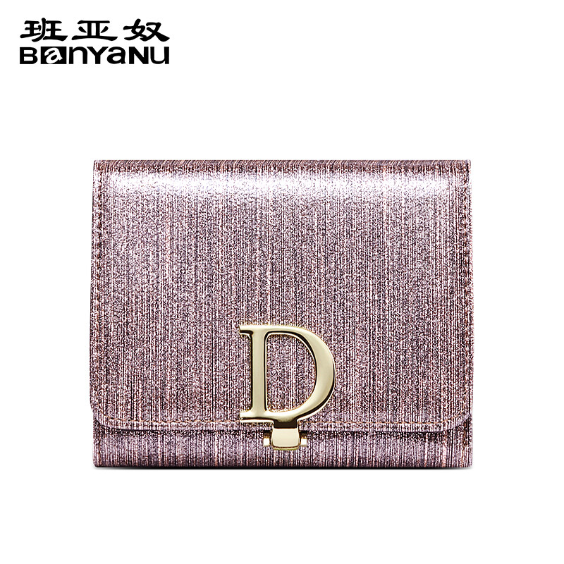 Banyanu 2025 new style D buckle genuine leather women's wallet women's short cowhide three-fold hand wallet coin purse bright pink - anti-theft brush