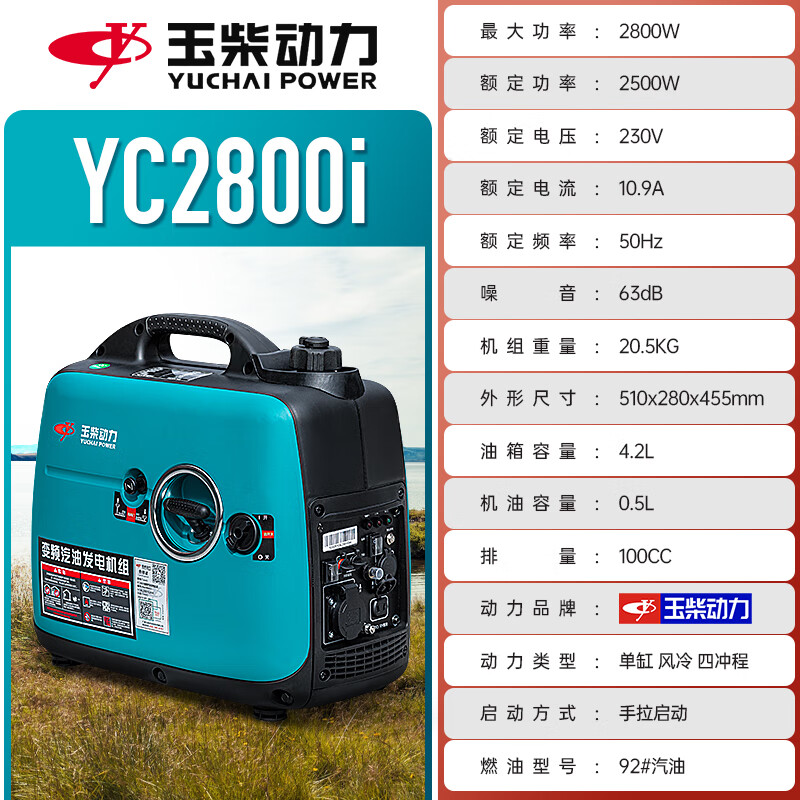 Yuchai Power Variable Frequency Generator 220v household small car bass backup RV outdoor camping portable variable frequency portable steam model 2.8kw (hand start)