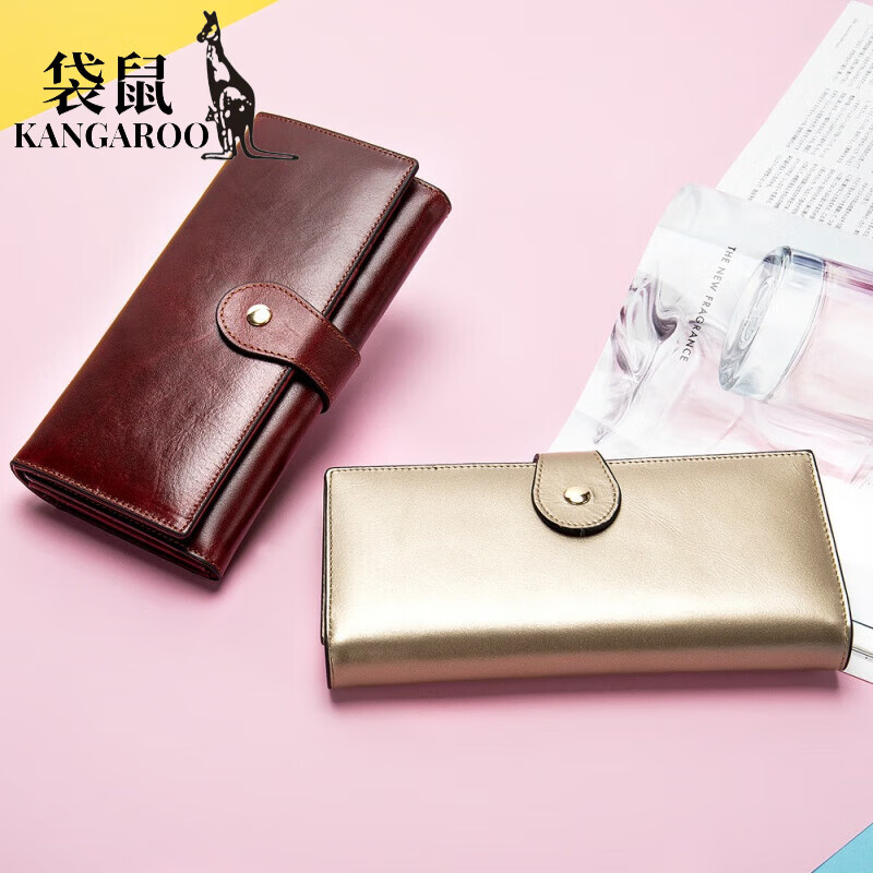 Kangaroo (KANGAROO) temperament women's long leather wallet women's multi-card slot rfid anti-magnetic card holder fashionable first-layer cowhide wallet green
