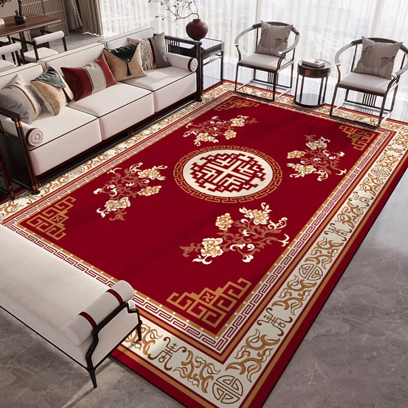 KAYE new Chinese style carpet, living room, Chinese style sofa, coffee table mat, bedroom bedside blanket, study room, tea room, large area customization SJR-Happy World-Red 200x300 cm