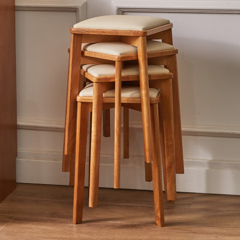 Jiayi solid wood stool dining stool stackable chair soft package square stool high stool bench dining table stool home cherry wood legs + off-white technology cloth surface