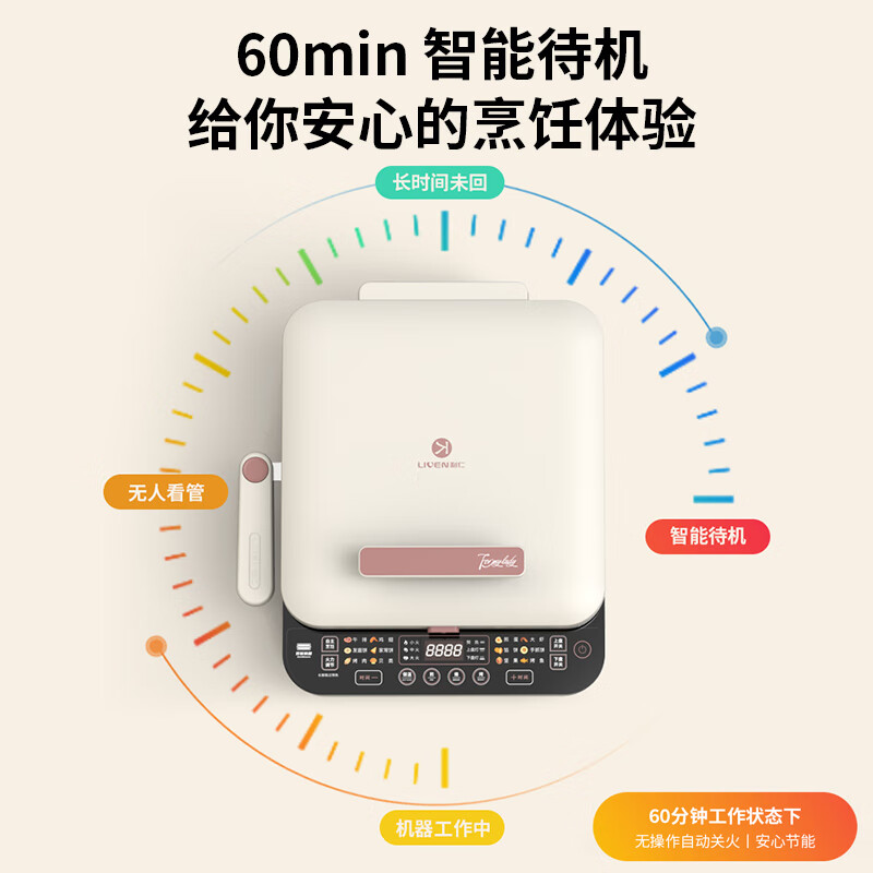 Liven 0 fluoro titanium porcelain super wear-resistant electric pancake pan with detachable 36mm upper and lower plates for household use 1800W double-sided heating electric pancake stall sandwich breakfast machine pancake pan LR-D3529