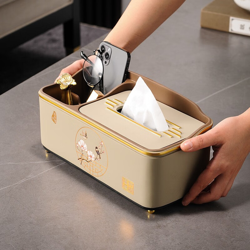 Yanze new Chinese style tissue box living room high-end light luxury design coffee table multi-function paper box home remote control storage box flower and bird storage box large (s031 marl)