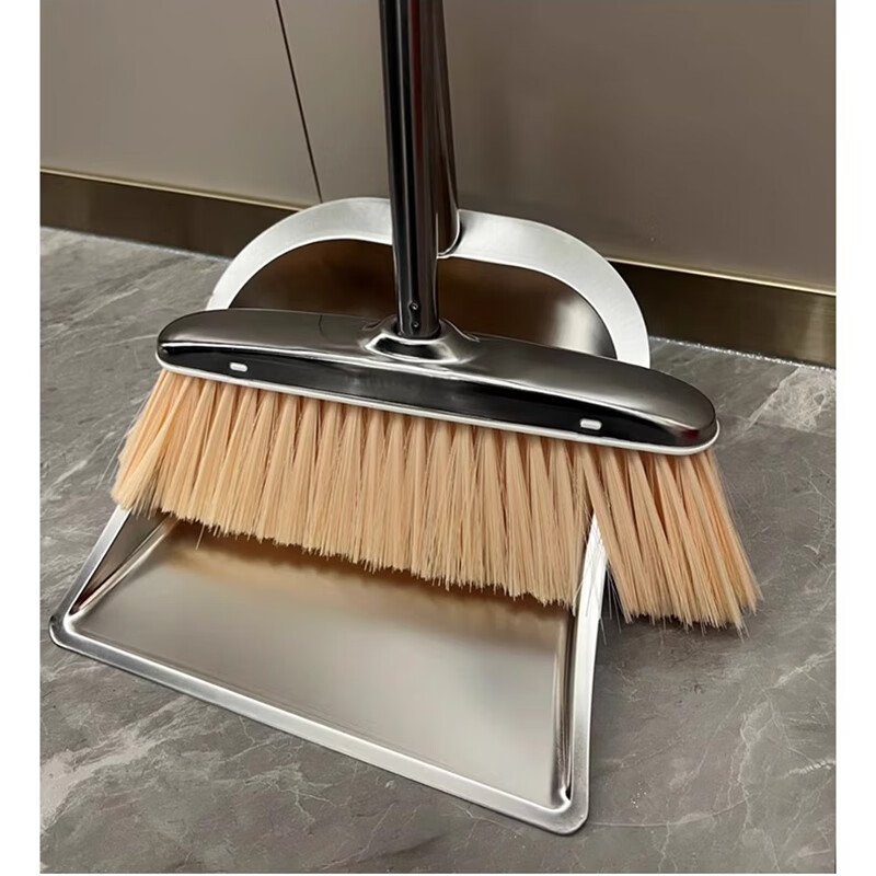 ORYT Broom and Dustpan Set Stainless Steel Garbage Shovel Windproof Standing Broom Bucket Set Extra Thick Two-piece Set