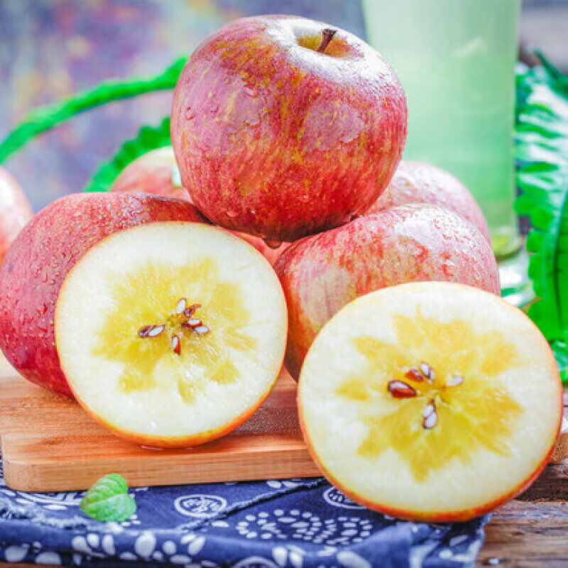 Jingmanfu Authentic Xinjiang Rock Candy Heart Apple Seasonal Fresh Fruit Red Fuji Crisp Sweet Ugly Apple New Year Gift Whole Box Full Box 10 Jin Single Fruit 80-95mm Net Weight 8.5 Jin