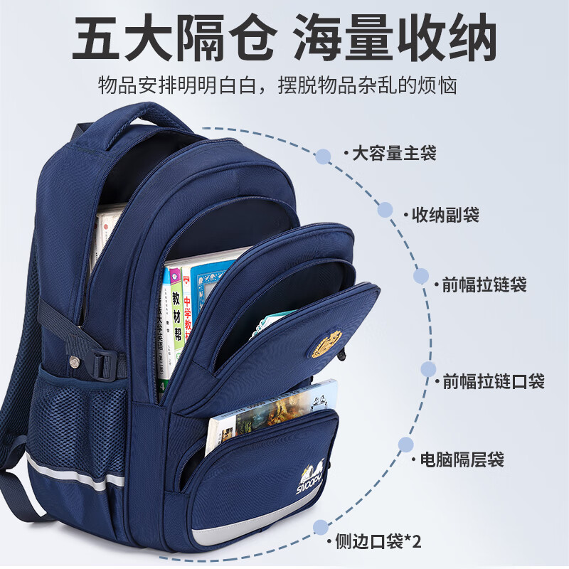 Snoopy (SNOOPY) primary school bag boys college style spine protection and load reduction 1-4-6 senior children junior high school students backpack blue