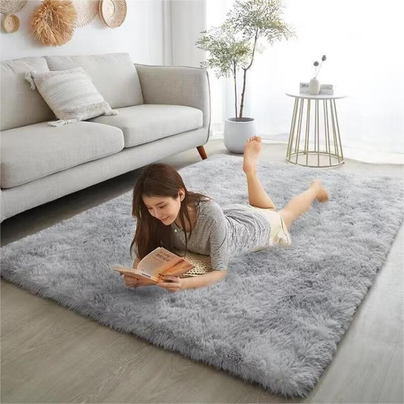Mengling plush silk wool living room carpet coffee table bedroom bay window bedside blanket simple silver gray 70*160cm