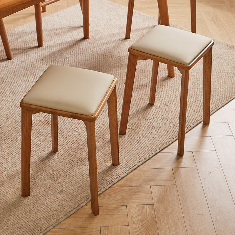 Jiayi solid wood stool dining stool stackable chair soft package square stool high stool bench dining table stool home cherry wood legs + off-white technology cloth surface