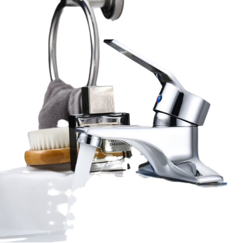 Shantou Lincun brass hot and cold basin faucet wash basin faucet double hole three hole two-way bathroom wash basin full copper basin A style faucet single faucet (excluding tube)