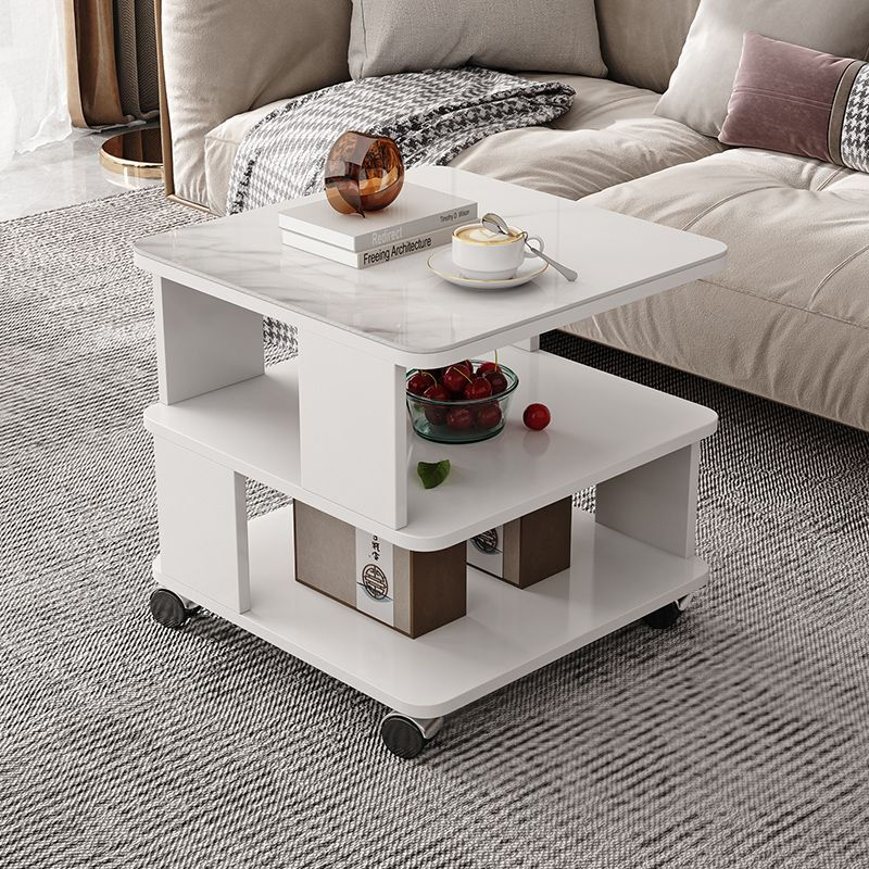Wen Xinfu rounded corners simple modern tempered glass square table living room sofa side table bedroom mobile small tea table small coffee table warm white + no glass length 40*width 40*height 50 cm