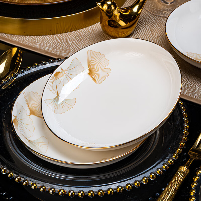 Haoya Glazed Color 24-head Bowl and Plate Set Jingdezhen Tableware Ceramic Bowls for Home Moving and Gifting Happy Time