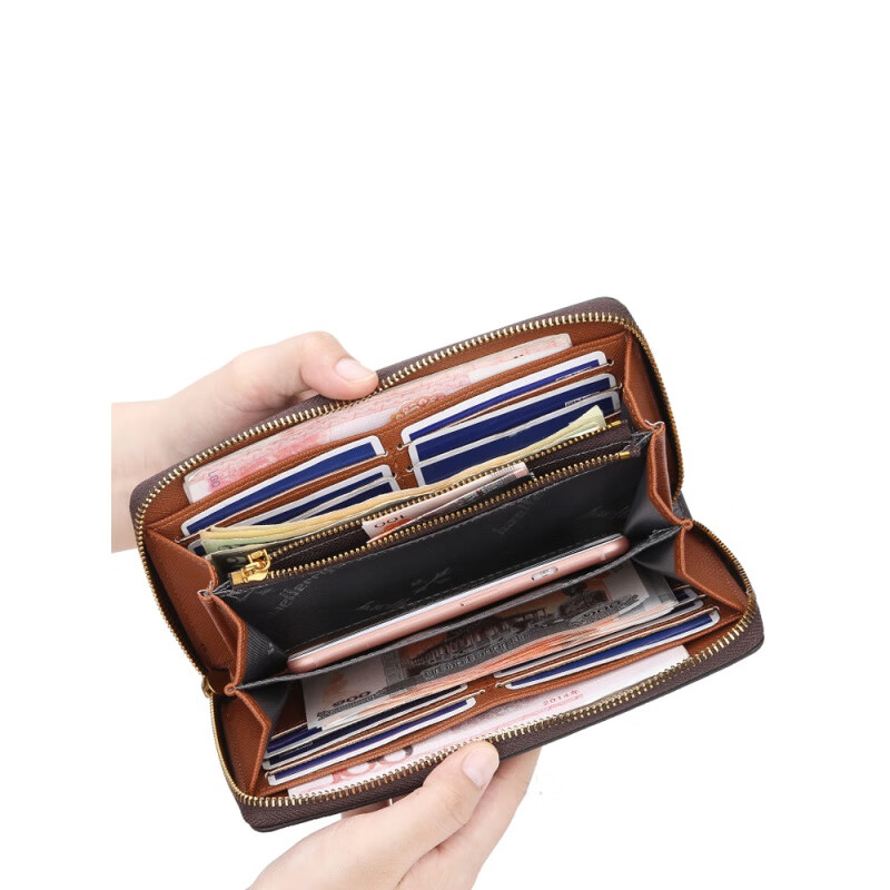 Kuqi Kangaroo Women's Wallet 2025 New High-end Long Wallet Multifunctional Zipper Large Capacity Hand Card Holder All-in-One Bag N5566 Brown