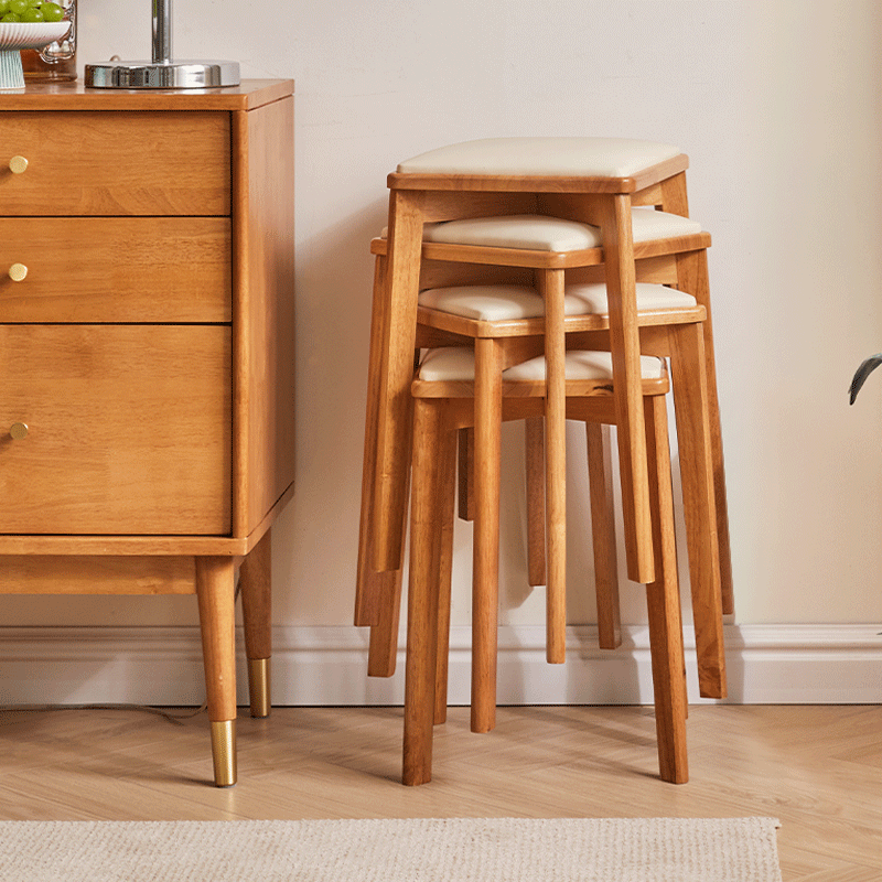 Jiayi solid wood stool dining stool stackable chair soft package square stool high stool bench dining table stool home cherry wood legs + off-white technology cloth surface
