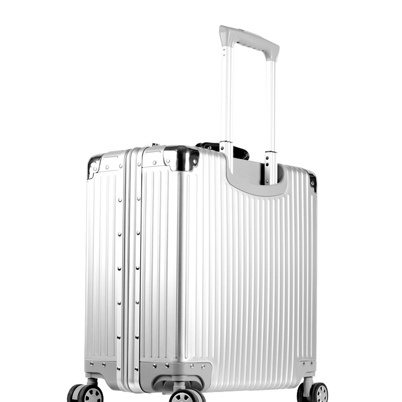 World Geographic pilot stewardess boarding case aluminum magnesium alloy suitcase aluminum frame 18-inch suitcase men's computer password box luxury silver (vertical grain aluminum-magnesium alloy) 18 inches - boarding available