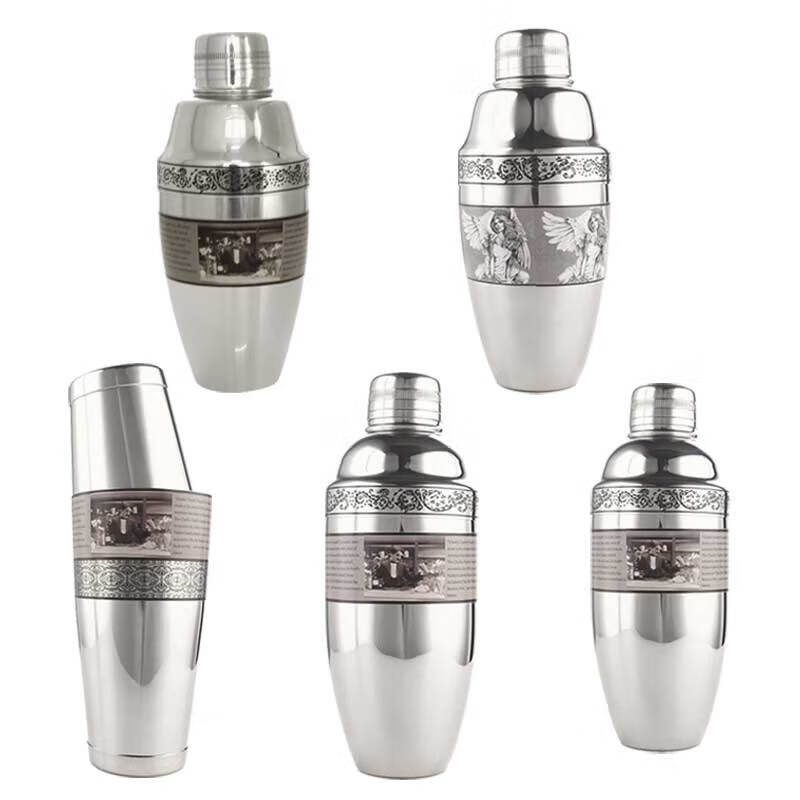 Fernas 304 stainless steel American-style cocktail shaker three-piece set engraved shaker ounce cup crushed popsicle shaker shaker American-style 500ml old engraved-4-piece set