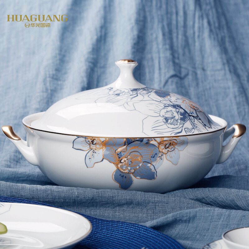 Huaguang National Porcelain Dishes Set Bone China Tableware Dishes European Household Ceramic Tableware Dream Capri Dream Capri 46 pieces