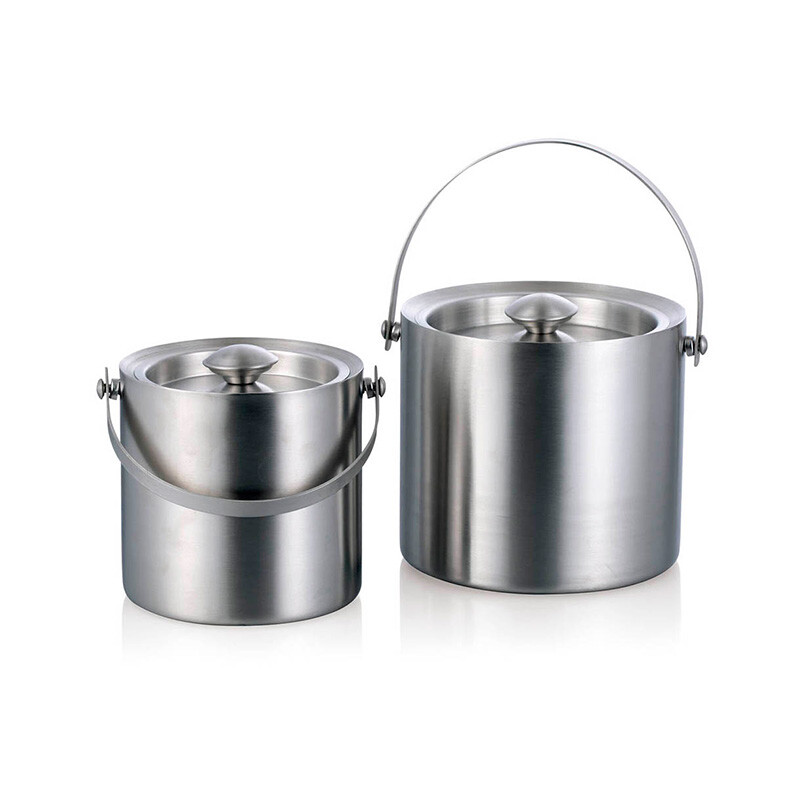 B&y double-layer stainless steel ice bucket with lid, red wine bucket, champagne bucket, spit bucket, portable handle type, large (3 liters)