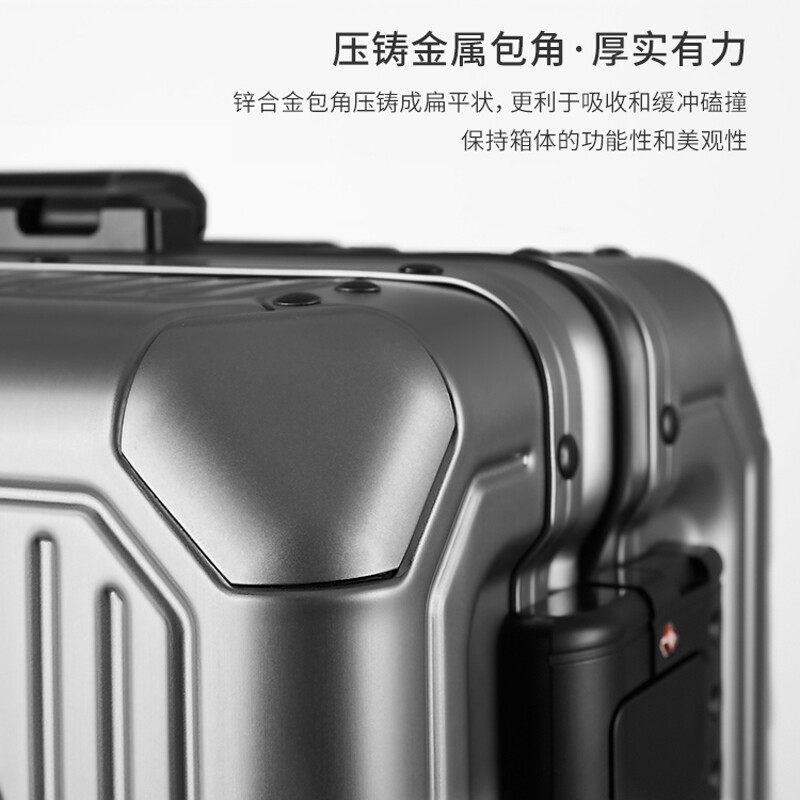 Echolac aluminum-magnesium alloy stepless trolley suitcase, full metal shell, high-end suitcase, anti-collision and impact-resistant CTA148, dark gray, aluminum-magnesium alloy, 20 inches
