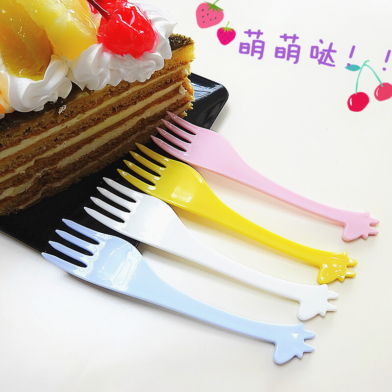 Yingrong disposable fork, fruit fork, plastic cake, snack, sushi fork, salad, creative, cute, home fashion, four-color mixed pack, 100 pieces (simple packaging)