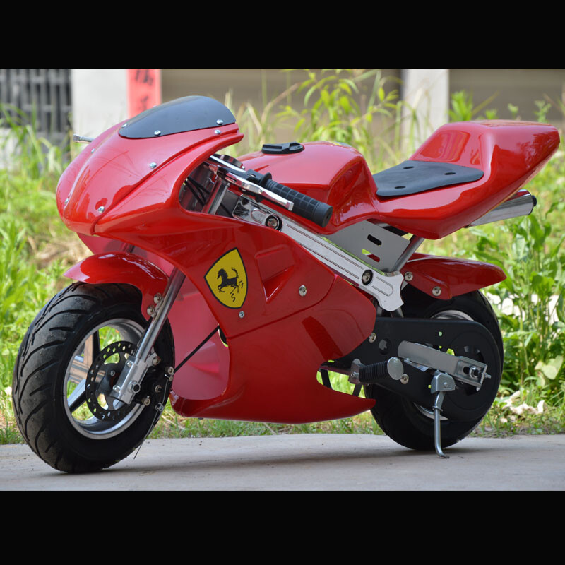 Langchuang 49cc mini motorcycle two-stroke mixed oil fuel version small sports car hand-start small fuel version red 2-stroke mixed oil