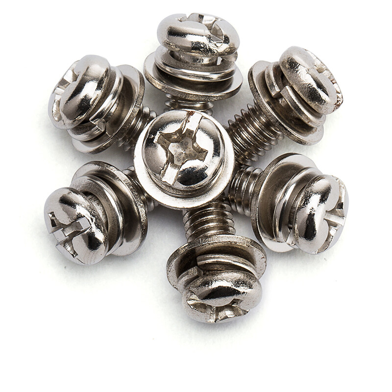 JINGGONG Nickel-plated round head three combination screws, pan head cross combination screws, round head combination screws with elastic flat pad 65L M2*8 washers 4 (nickel plated/100 pieces)