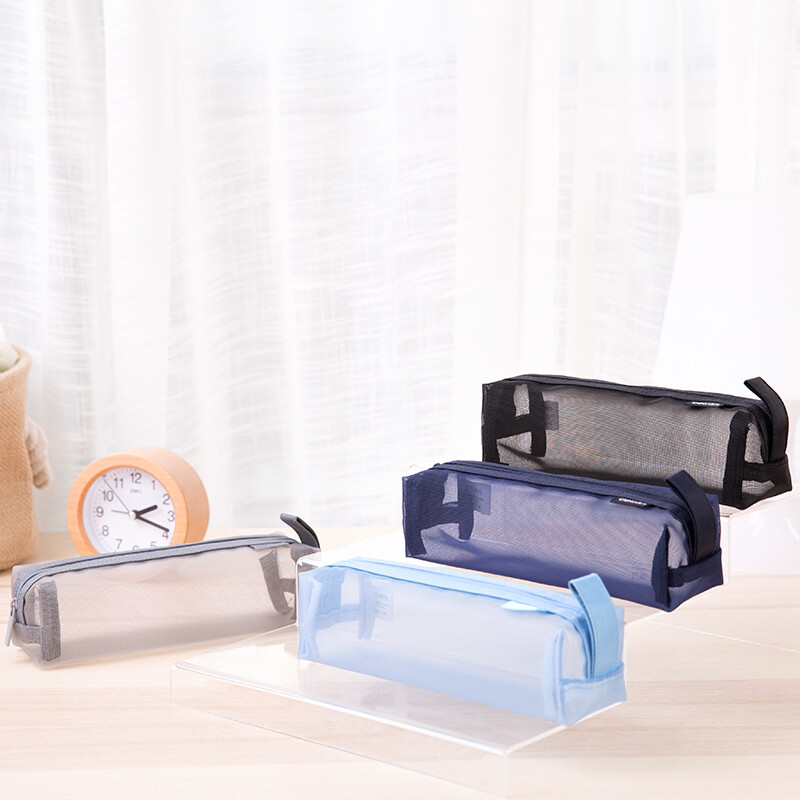 Deli transparent mesh pencil case/examination-usable nylon square pencil case/large-capacity portable pencil storage bag suitable for postgraduate entrance examinations in middle and high schools Legend black school stationery gift