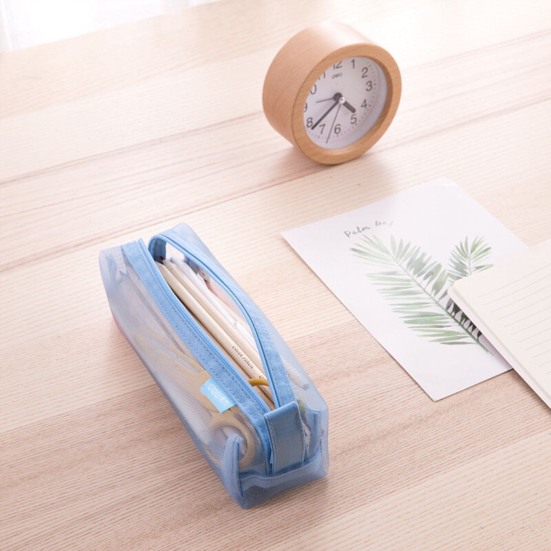 Deli transparent mesh pencil case/examination-usable nylon square pencil case/large-capacity portable pencil storage bag suitable for postgraduate entrance examinations in middle and high schools Legend black school stationery gift