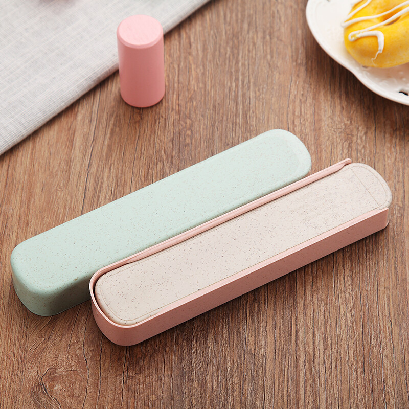 Xiderun wheat chopsticks, forks and spoons portable tableware set, chopsticks, spoons, forks and spoons, portable travel student and children's set, pull-out box Nordic powder 3-piece set