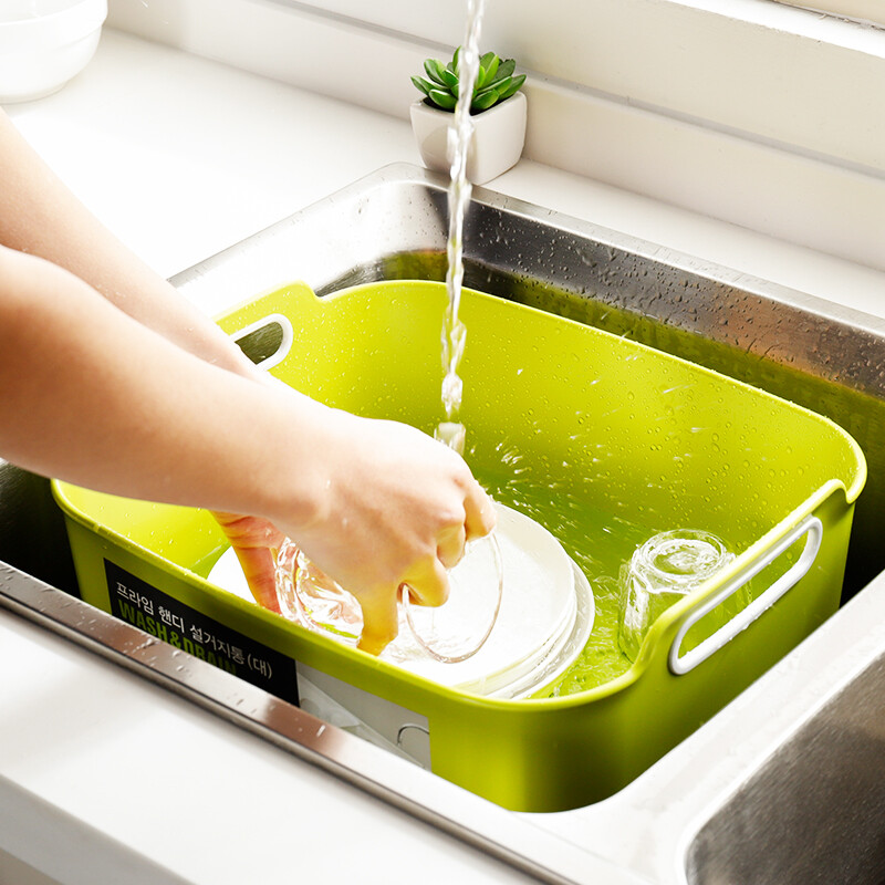 Home KATEI STORY Korean imported plastic sink fruit and vegetable basket kitchen mobile sink sink with handle drain basket green