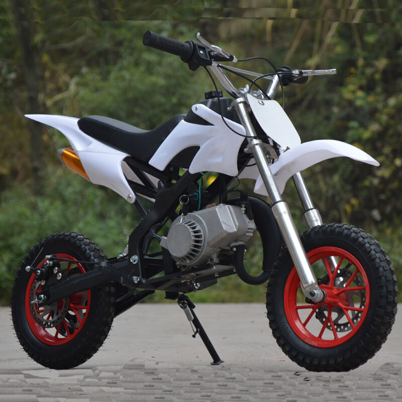 Langchuang 49cc mini motorcycle two-stroke small off-road vehicle fuel model uses electric charging mini sports car 2-stroke white small wheels