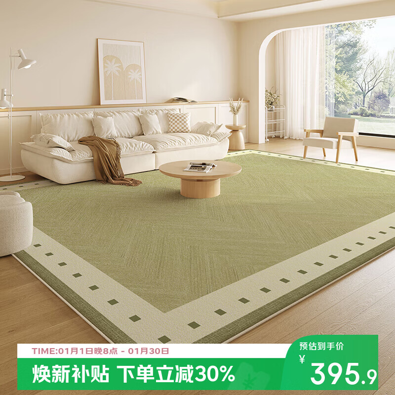 Budisi autumn and winter carpet living room high-end minimalist fresh American pastoral style green waterproof plush sofa thickened no-wash tea garden morning dew 200*300CM