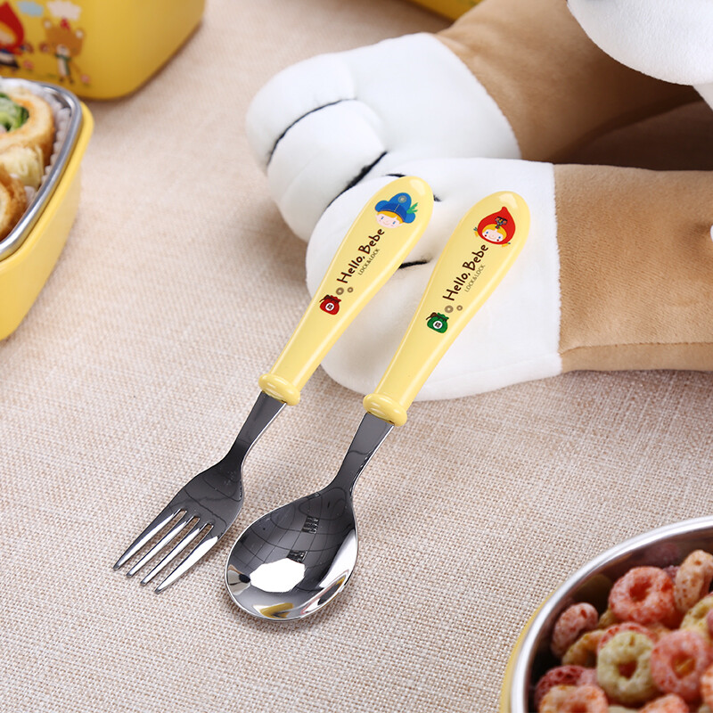 LOCK&LOCK children's fork and spoon set imported stainless steel elementary school tableware, universal for boys and girls, 2-piece fork and spoon set