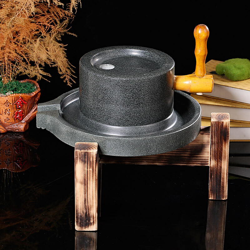 Baimo Baile retro bluestone mill household manual household small stone mill disc hand-cranked stone grinder soy milk machine tofu machine refiner 17*27 wooden handle + retro wooden frame / children's version