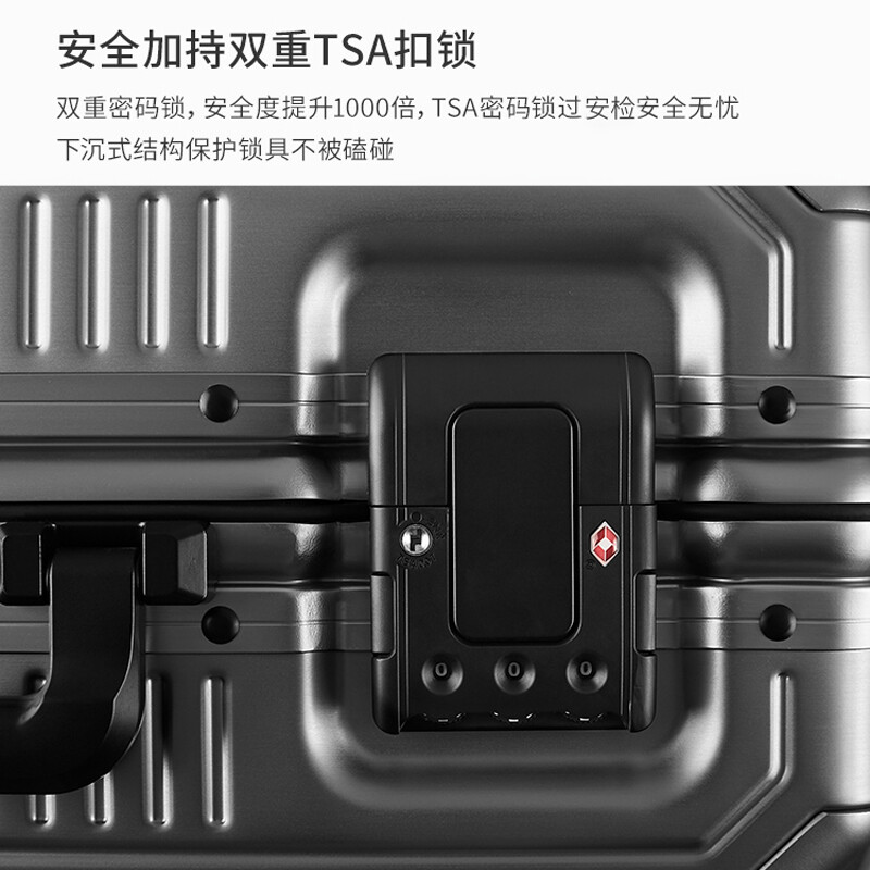 Echolac aluminum-magnesium alloy stepless trolley suitcase, full metal shell, high-end suitcase, anti-collision and impact-resistant CTA148, dark gray, aluminum-magnesium alloy, 20 inches