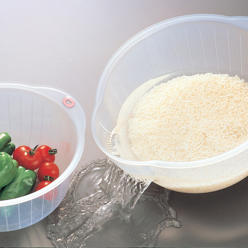 Sanada Seiko Japan imported rice basin, rice basket, transparent rice sieve, small household kitchen rice washer, drain and rice sieve, bottom + side drain, small size 24.3*21.4*10cm