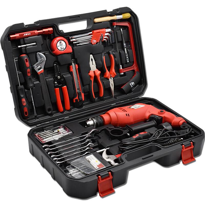 Kraftwell Electric Drill Tool Box Set Impact Drill Household Tools Drilling Concrete Repair 64-piece Set H13037A